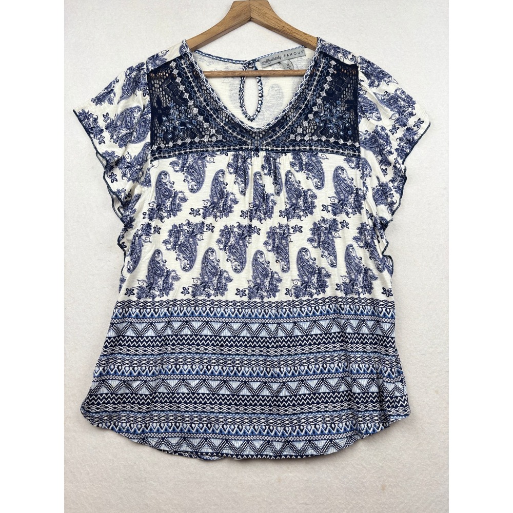 Absolutely Famous Knit Top Womens 1X Lace Yoke Boho